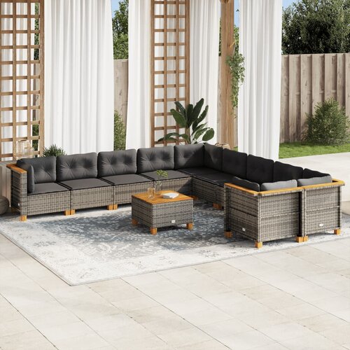 vidaXL 11-dijelni set vrtnih sofa od poliratana s jastucima sivi Cene