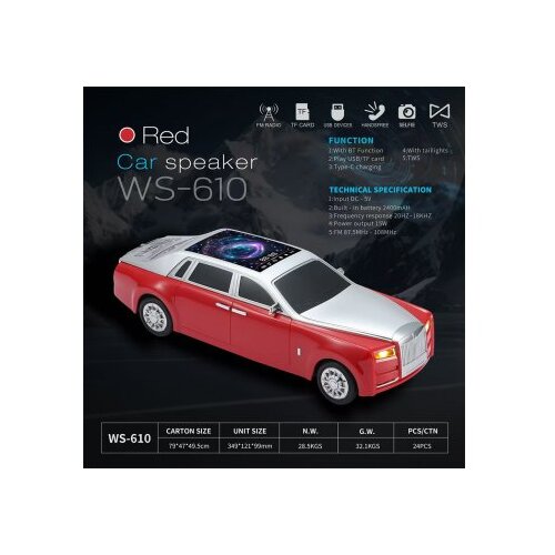  zvučnik bluetooth WS-610 auto crveni Slike