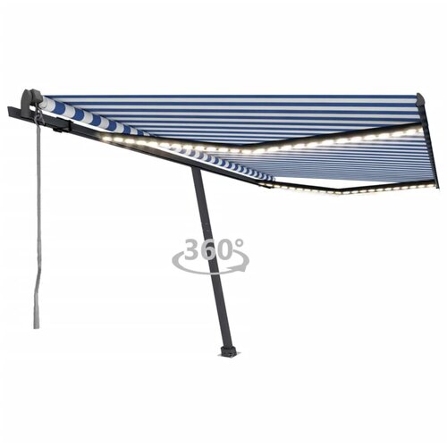 vidaXL avtomatska tenda led + senzor 400x350 cm modra in bela Cene