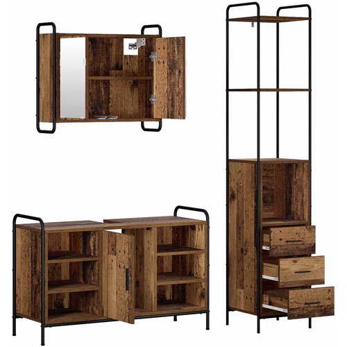  Set ormarića za kupaonicu 3 kom. Staro drvo 40 x 36 x 200,5 cm Slike