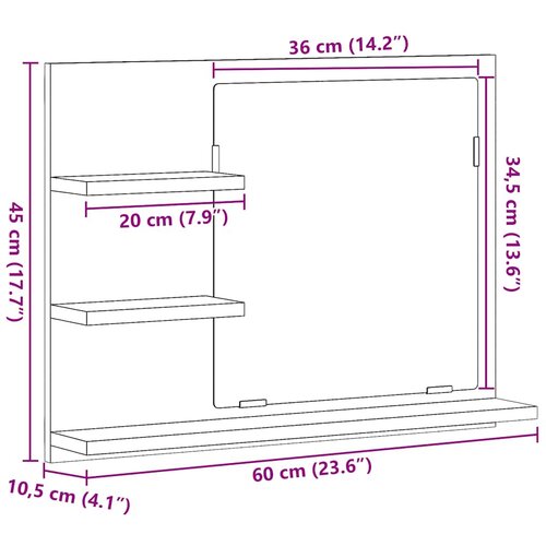  Kupaonsko ogledalo boja betona 60x10,5x45 cm konstruirano drvo Slike