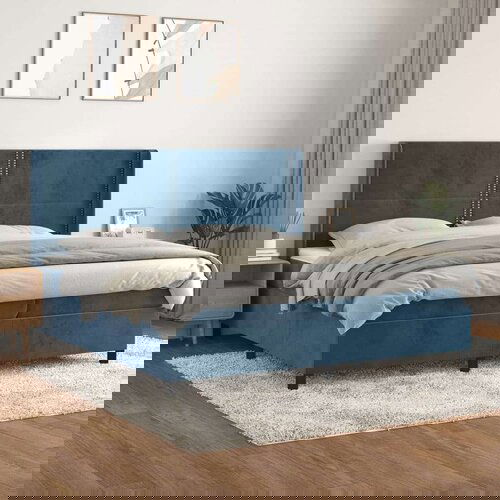  Box spring postelja z vzmetnico temno modra 200x200 cm žamet Cene
