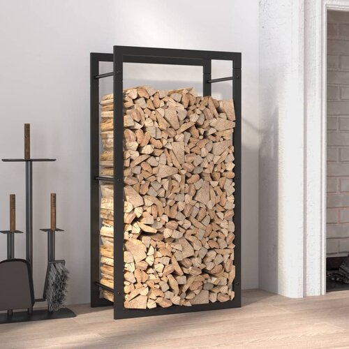 VidaXL Stojalo za drva mat črno 50x28x94 cm jeklo Slike