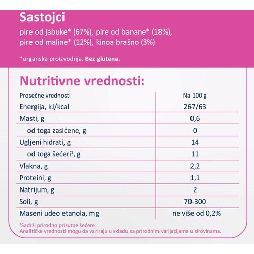 Fleur Alpine organski pire sa malinom i kinoom 8+, 120 g - jedno pakovanje Slike