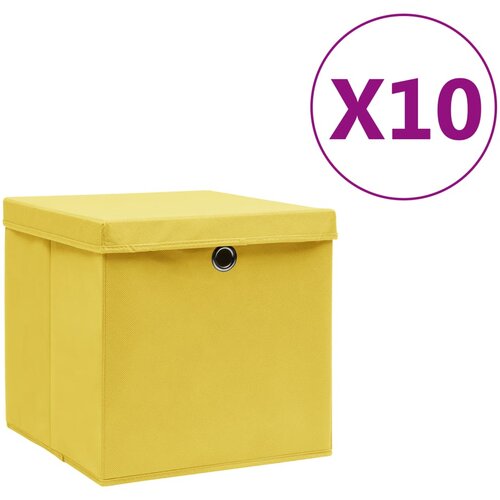 vidaXL Škatle s pokrovi 10 kosov 28x28x28 cm rumene, (20687590) Cene