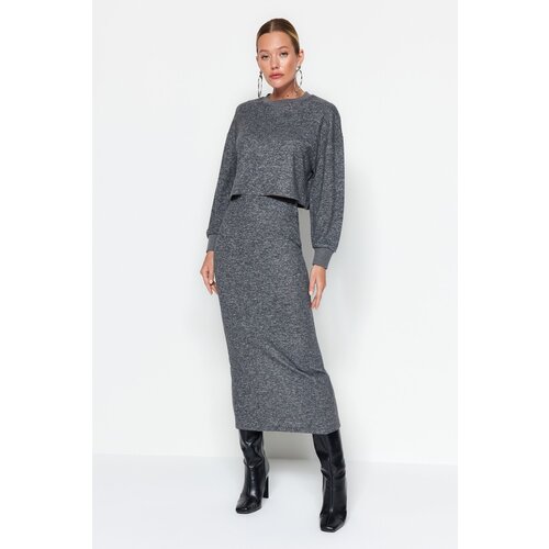 Trendyol Anthracite Soft Fabric Knitted Top-Bottom Set Slike