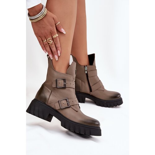 Zazoo Leather Insulated Women&amp;#039;s Ankle Boots With Buckles And Decorative Detail Slike