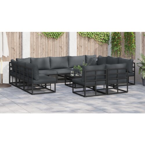 VidaXL Vrtna sedežna garnitura 11 pcs Črna 353 x 211.5 x 71 cm Slike