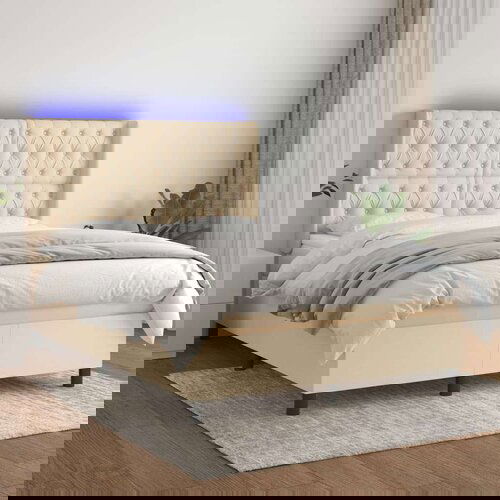  Box spring postelja z vzmetnico LED krem 140x200 cm blago, (20897302) Cene