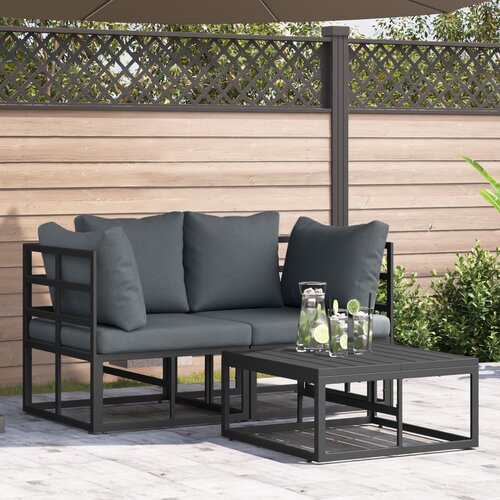 vidaXL Vrtna sedežna garnitura 3 pcs Črna 70 x 70 x 32 cm Aluminij Cene