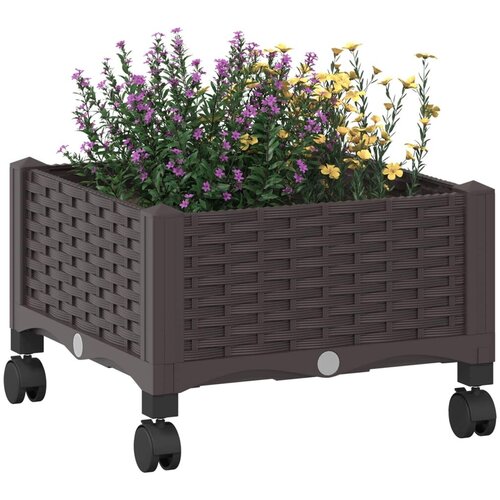  Vrtni saksija s kotačima Smeđa 40 x 40 x 29 cm PP - Smeđa 40 x 40 x 23 cm s kotačima Slike