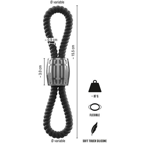 Rebel Heavy Rope Cock Strap with 2 Loops Black Slike