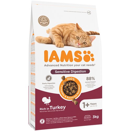IAMS 10 % popust na IAMS suho mačjo hrano! - Vitality Sensitive Digestion Adult & Senior s puranom (3 kg) Cijene
