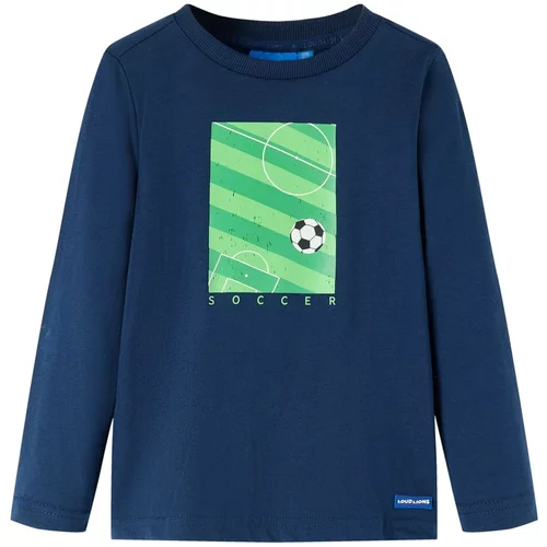 vidaXL Otroška majica z dolgimi rokavi potisk nogometnega igrišča modra 92