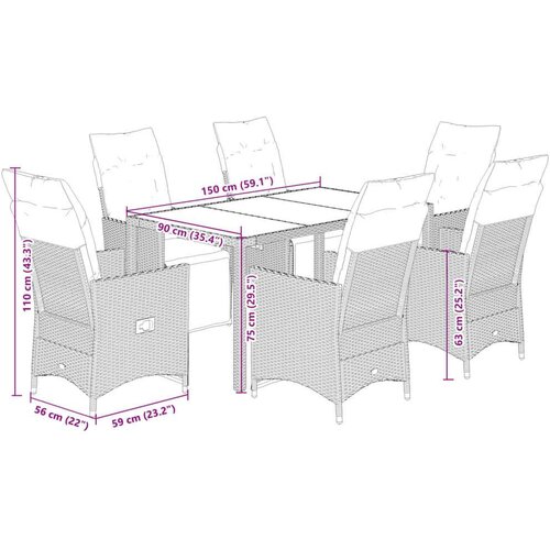 VidaXL 7-dijelni vrtni bistro set od poliratana s jastucima smeđi Slike