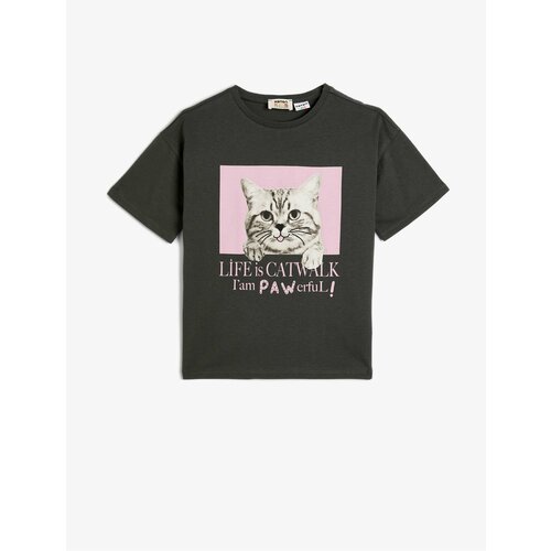 Koton Oversize T-Shirt Short Sleeve Crew Neck Cat Printed Cotton Slike