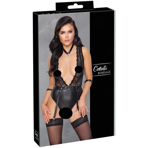 Cottelli Bondage - čipkasti body s ovratnikom (crni) - L Cijene