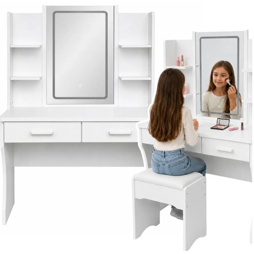  Kozmetički toaletni stolić s LED ogledalom, policama, ladicama, bijeli 140x80x40 cm Cijene