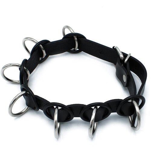 Kiotos Leather Collar with 7 Statement Rings Black Slike