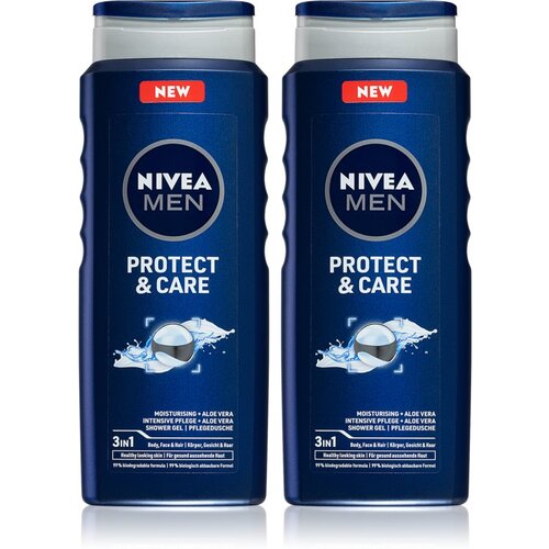 Nivea Men Protect &amp;amp; Care gel za tu&amp;scaron;iranje za lice, tijelo i kosu 2 x 500 ml (ekonomično pakiranje) Slike