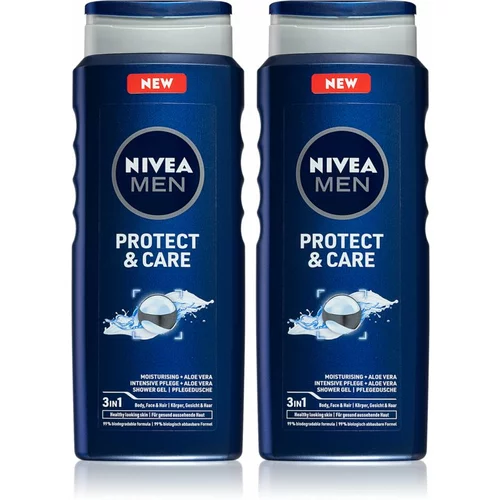 Nivea Men Protect & Care gel za tuširanje za lice, tijelo i kosu 2 x 500 ml (ekonomično pakiranje)