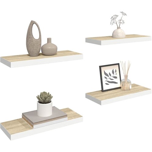  Plutajuće zidne police 4 kom hrast i bijele 60x23,5x3,8 cm MDF Slike