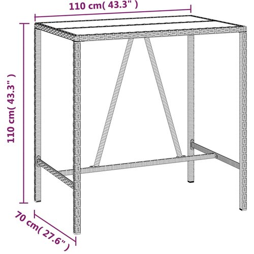  5-dijelni vrtni barski set od poliratana s jastucima sivi Siva 110 cm table length Slike