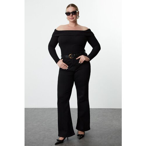 Trendyol Curve Black Foam Knit Plus Size Blouse Cene