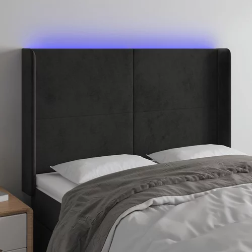 vidaXL LED posteljno vzglavje črno 147x16x118/128 cm žamet