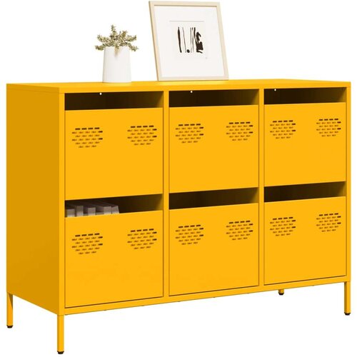 VidaXL Komoda gorčično rumena 101,5x39x73,5 cm hladno valjano jeklo Slike