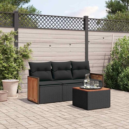  4-dijelni set vrtnih sofa od poliratana s jastucima crni Cijene
