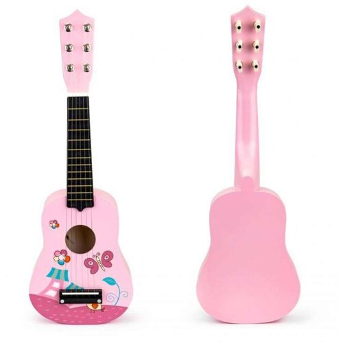 ECO TOYS drvena gitara za decu sa metalnim žicama pink Slike