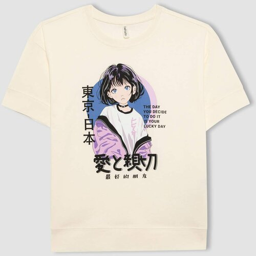 Defacto Girl Oversize Fit Printed Short Sleeve T-Shirt Cene