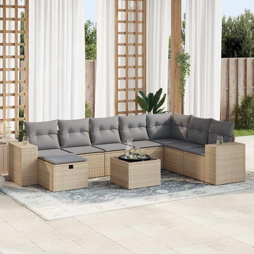 VidaXL 9-dijelni set vrtnih sofa s jastucima bež od poliratana Slike