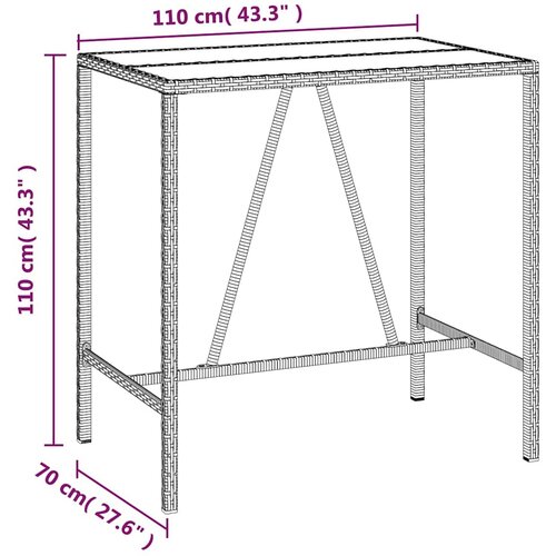  7-dijelni vrtni barski set crni od poliratana i drva bagrema Crna 110 cm table length Slike