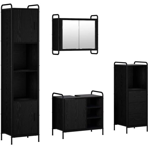  Set ormarića za kupaonicu 4 kom. Crni hrast 40 x 36 x 181 cm - Crni hrast Kupaonski ormarić (1 vrata i 1 polica) + viseći ormari Slike