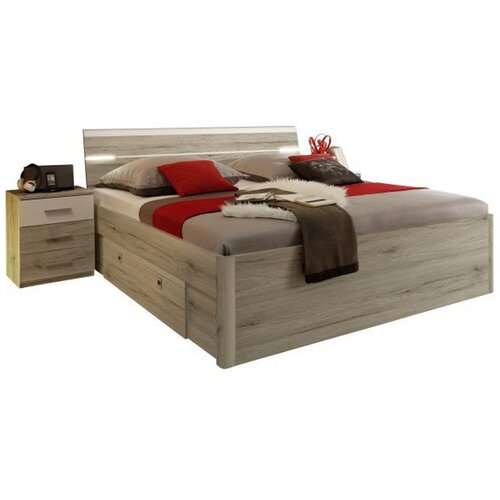 XORA POSTELJA S PREDALOM 180 cm x 200 cm , bela, barve hrasta Cene