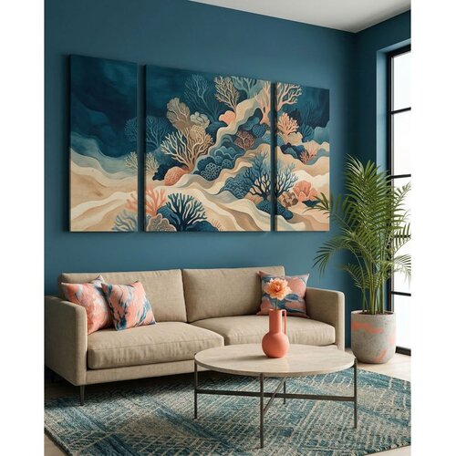 WALLXPERT Huhu2104 - 170 x 40 Multicolor Decorative Canvas Painting (3 Pieces) Cene