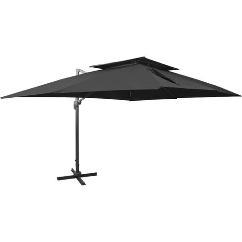 VidaXL Konzolni suncobran s dvostrukim vrhom crni 400 x 300 cm Slike