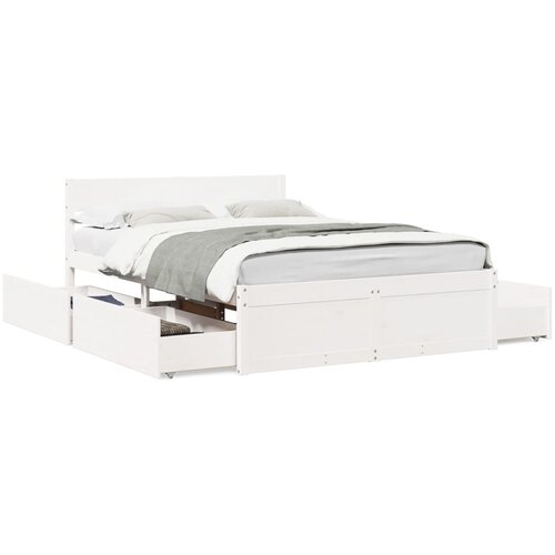 VidaXL Posteljni okvir s predali bel 140x190 cm trdna borovina Slike