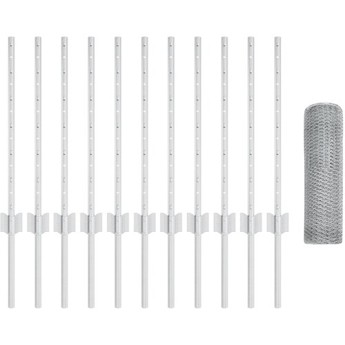 vidaXL 11 kosov U-kanal ograjnih stebrov 60 cm galvanizirano jeklo, šesterokotna ograja 0.6x25 m galvanizirano jeklo Cene