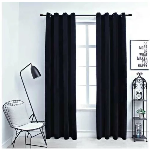  Zatemnitvene zavese z obročki 2 kosa žamet črne 140x175 cm