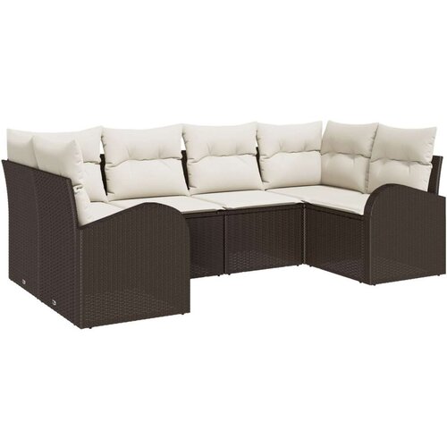  6-dijelna vrtna garnitura s jastučićima smeđi poli ratan 2-sjedalni kauč za vrt s skladi&amp;scaron;tem i jastučićima smeđi poli ratan Slike