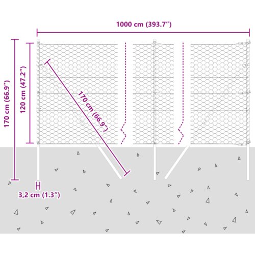 VidaXL Heksagonalna ograda Siva 1.2x10 m Čelik Slike