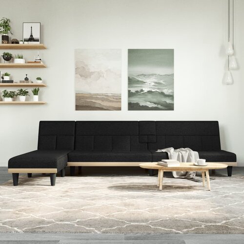 VidaXL Raztegljiv kavč L oblike črn 255x140x70 cm tkanina Slike