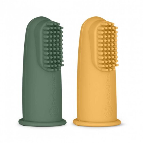 Petite&amp;amp;Mars Take&amp;amp;Match 0m+ otro&amp;scaron;ka zobna &amp;scaron;četka za na prst z etuijem Ochre&amp;amp;Green 2 kos Slike