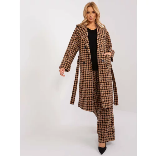 Fashion Hunters Camel and black long coat with belt