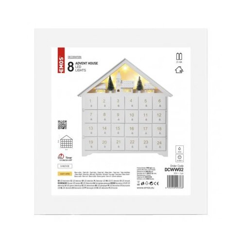 Emos LED adventski kalendar 8xLED/2xAA bela Slike