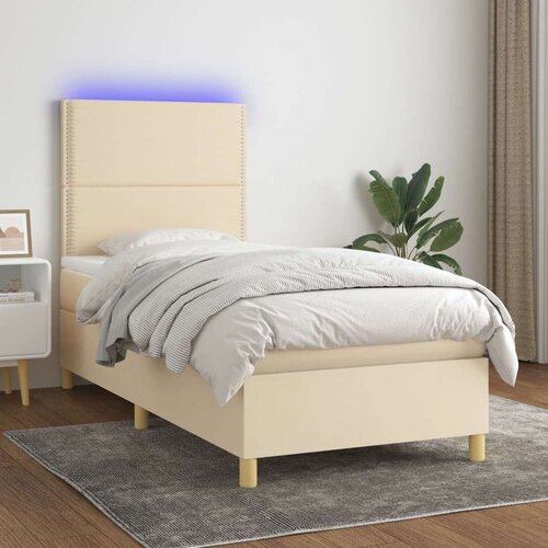  Krevet box spring s madracem LED krem 90x190 cm od tkanine Cijene