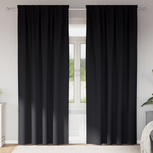 vidaXL Zavese z zavesami 2 pcs Črna 260 x 140 cm Poliester Cene